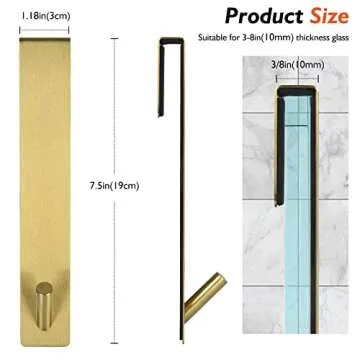 Kontoyo Shower Door Hooks(7.5 Inch),Extended Over Door Hooks for Bathroom Frameless Glass Shower Door,Stainless Steel Towel Hooks,Heavy Duty Rack Hooks for Robe,Towel-2 Pack-Gold