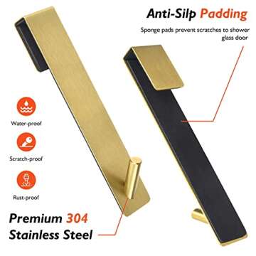 Kontoyo Shower Door Hooks(7.5 Inch),Extended Over Door Hooks for Bathroom Frameless Glass Shower Door,Stainless Steel Towel Hooks,Heavy Duty Rack Hooks for Robe,Towel-2 Pack-Gold