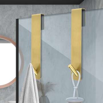 Kontoyo Shower Door Hooks(7.5 Inch),Extended Over Door Hooks for Bathroom Frameless Glass Shower Door,Stainless Steel Towel Hooks,Heavy Duty Rack Hooks for Robe,Towel-2 Pack-Gold