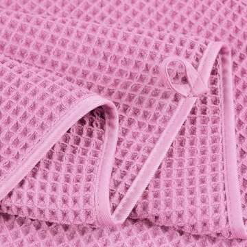 POLYTE Microfiber Oversize Quick Dry Lint Free Bath Towel, 60 x 30 in, 4 Pack (Pink, Waffle Weave)
