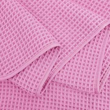 POLYTE Microfiber Oversize Quick Dry Lint Free Bath Towel, 60 x 30 in, 4 Pack (Pink, Waffle Weave)