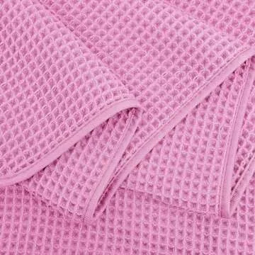 POLYTE Microfiber Oversize Quick Dry Lint Free Bath Towel, 60 x 30 in, 4 Pack (Pink, Waffle Weave)