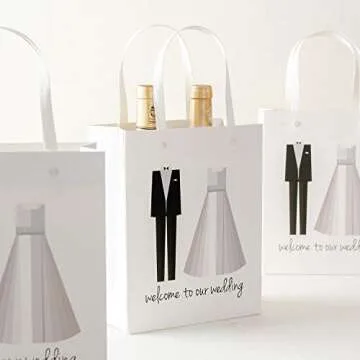 Crisky Welcome to Our Wedding Bags 25 pcs Welcome Wedding Bags for Hotel Guests, 10"X8"X4", Favor Bags
