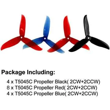 16pcs DALPROP T5045C 5045 5 Inch 3-Blades CW CCW Tri-Blade Propeller, Best Match for 200 210 230 250 FPV Racing Drone Quadcopter Frame Kit(4pcs Black, 8pcs Red,4pcsBlue)
