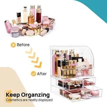 Vtopmart Clear Makeup Organizer Dustproof, Cosmetic Display Case, Makeup Storage with Drawers for Skincare, Lipsticks, Perfume-Ideal for Vanity and Bathroom Countertop, Bedroom Dresser