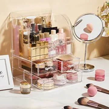 Vtopmart Clear Makeup Organizer Dustproof, Cosmetic Display Case, Makeup Storage with Drawers for Skincare, Lipsticks, Perfume-Ideal for Vanity and Bathroom Countertop, Bedroom Dresser