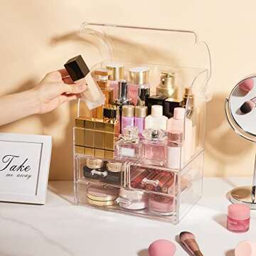 Vtopmart Clear Makeup Organizer Dustproof, Cosmetic Display Case, Makeup Storage with Drawers for Skincare, Lipsticks, Perfume-Ideal for Vanity and Bathroom Countertop, Bedroom Dresser