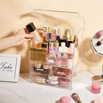 Vtopmart Clear Makeup Organizer Dustproof, Cosmetic Display Case, Makeup Storage with Drawers for Skincare, Lipsticks, Perfume-Ideal for Vanity and Bathroom Countertop, Bedroom Dresser