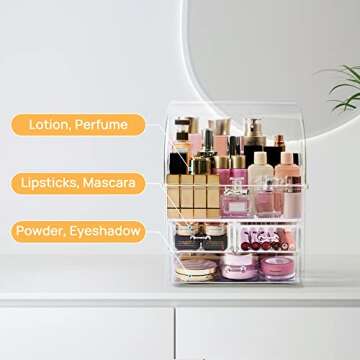 Vtopmart Clear Makeup Organizer Dustproof, Cosmetic Display Case, Makeup Storage with Drawers for Skincare, Lipsticks, Perfume-Ideal for Vanity and Bathroom Countertop, Bedroom Dresser