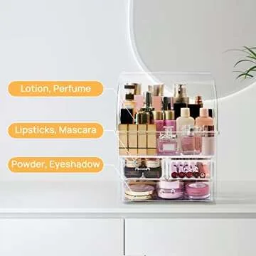 Vtopmart Clear Makeup Organizer Dustproof, Cosmetic Display Case, Makeup Storage with Drawers for Skincare, Lipsticks, Perfume-Ideal for Vanity and Bathroom Countertop, Bedroom Dresser