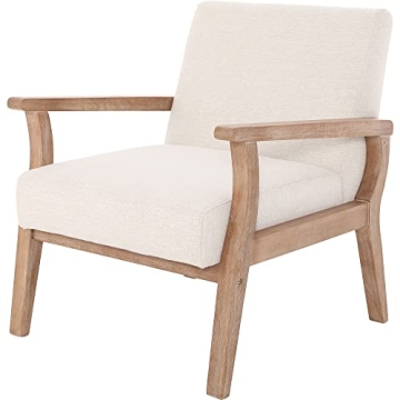 RIVOVA Mid Century Modern Accent Chair with Natural Wood Frame and Linen Upholstery
