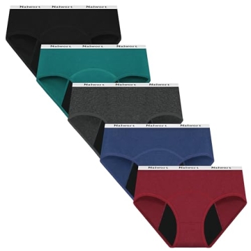 Nalwort Womens Period Underwear Menstrual Period Panties Postpartum Cotton Panties 5 Pack (as1, alph...