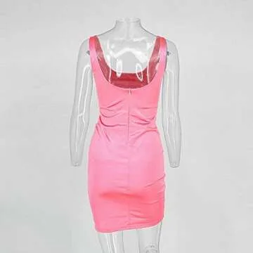 DRESSMECB Women's Sexy Kim Birthday Outfit Cut Out Satin Bodycon Mini Dresses Hot Pink Large