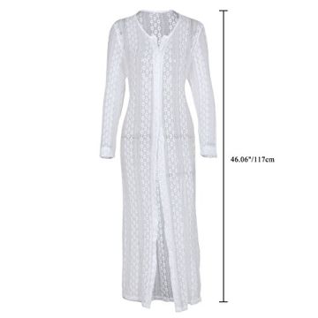 Ayliss Women's Lace Long Kimono Cardigan Maxi Bikini Swimsuit Cover Up,White