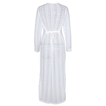 Ayliss Women's Lace Long Kimono Cardigan Maxi Bikini Swimsuit Cover Up,White
