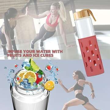 wemburly Glass Water Bottles 32 oz Borosilicate Natural Wide Mouth Reuseable Cute Water Bottles for Women Dishwasher Safe