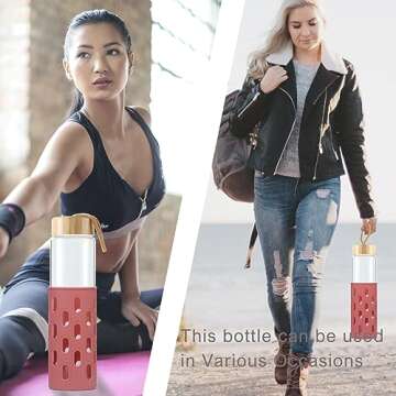 wemburly Glass Water Bottles 32 oz Borosilicate Natural Wide Mouth Reuseable Cute Water Bottles for Women Dishwasher Safe