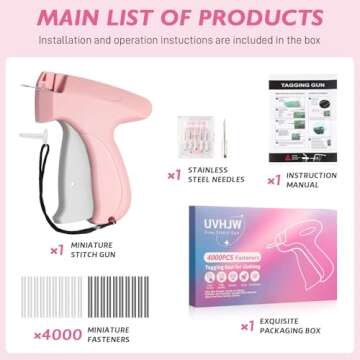 Stitch Gun for Clothes, Stitchy Gun, Tagging Gun for Quick Clothing Fix, Includes 2,000 Black Fasteners & 2,000 White Fasteners & 6 Needles