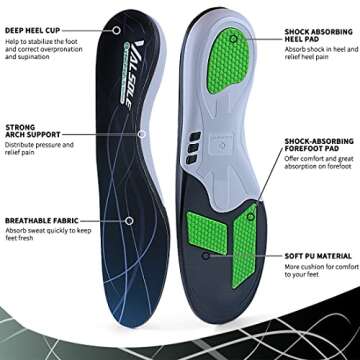 (230+ lbs) VALSOLE Plantar Fasciitis Insoles Arch Support Inserts for Women Men,Gel Orthotics Insert...