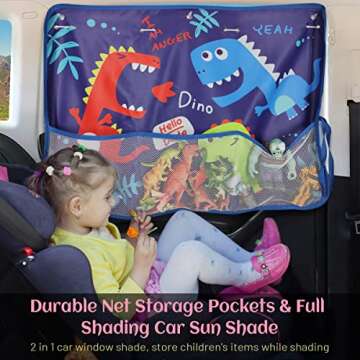 DIZA100 Car Window Shade for Baby, Car Sun Shades with Storage Net Pocket Car Window Curtain 7 Sucti...