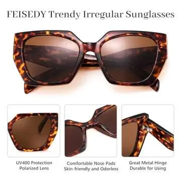 FEISEDY Trendy Polarized Sunglasses, Oversized Irregular TR Frame for Women Men, Retro Shades UV400 B0016