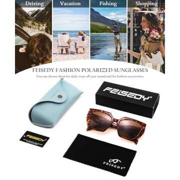 FEISEDY Trendy Polarized Sunglasses, Oversized Irregular TR Frame for Women Men, Retro Shades UV400 B0016