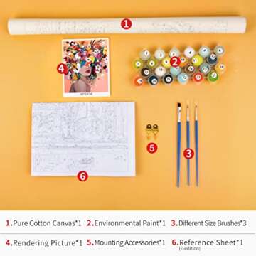 Paint by Numbers for Adults, DIY Girls Adult Paint by Numbers Kits on Canvas Flowers Painting Kits for Kids Beginner 16x20 inch Flameless Oil Painting Kits Gift for Kids and Adults