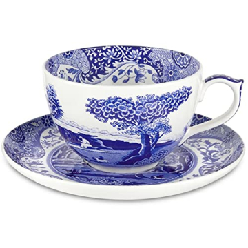 Elegant Spode Blue Italian Teacups and Saucers Set