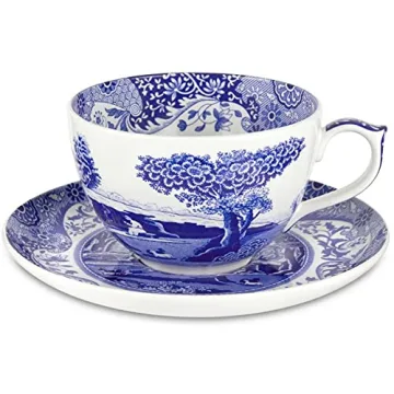 Elegant Spode Blue Italian Teacups and Saucers Set