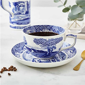 Elegant Spode Blue Italian Teacups and Saucers Set