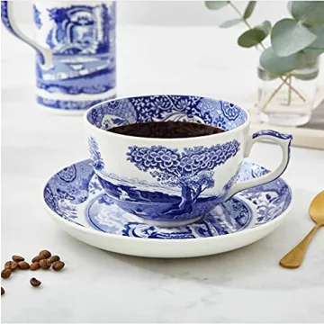 Elegant Spode Blue Italian Teacups and Saucers Set