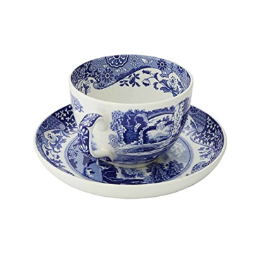 Elegant Spode Blue Italian Teacups and Saucers Set