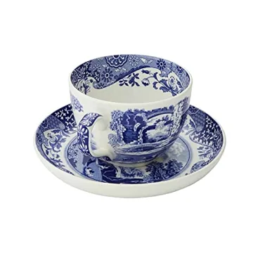 Elegant Spode Blue Italian Teacups and Saucers Set