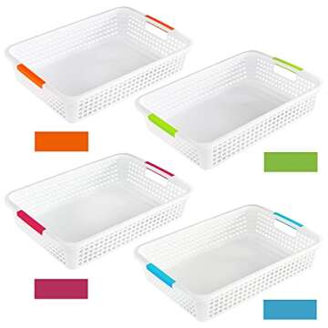 Lawei 8 Pack Colorful Plastic Storage Baskets for Home