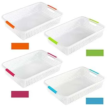 Lawei 8 Pack Colorful Plastic Storage Baskets for Home