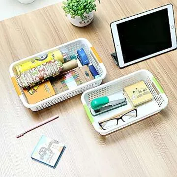 Lawei 8 Pack Colorful Plastic Storage Baskets for Home