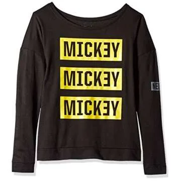 Disney Neff Tres Mickey Mens Fleece Crew Sweatshirt - Black, Medium