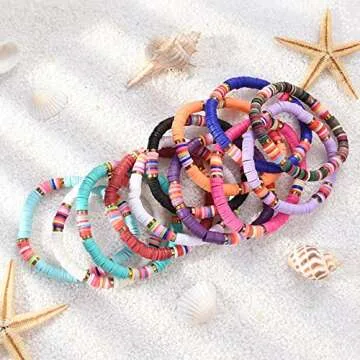 HYHONEY 12pcs Bracelets Heishi Bracelet Elastic Surfer Bracelets Polymer Clay Bracelet Beaded Stretc...