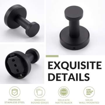 APLusee Matte Black Robe Towel Hook for Stylish Storage