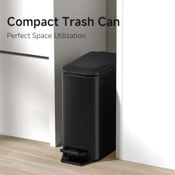 TIPGO Slim Bathroom Trash Can with Lid Soft Close, Step Pedal, 6 Liter / 1.6 Gallon Stainless Steel ...