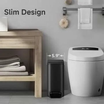 TIPGO Slim Bathroom Trash Can with Lid Soft Close, Step Pedal, 6 Liter / 1.6 Gallon Stainless Steel Trash Bin, Small Garbage Cans for Bedroom, Office, Kitchen (Matte Black)
