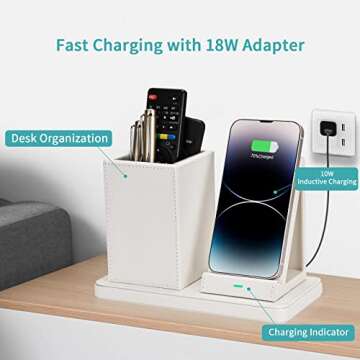 Wireless Charger with Desk Organizer, Wireless Charging Station for iPhone 14/14 Pro/13/12/11/Samsun...