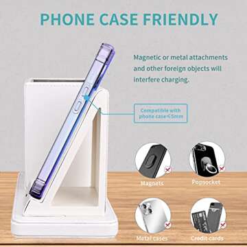 Wireless Charger with Desk Organizer, Wireless Charging Station for iPhone 14/14 Pro/13/12/11/Samsung Galaxy S23/S22/S21/S20/Note 20/Note 10, Wireless Charging Stand with Leather, White