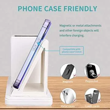 Wireless Charger with Desk Organizer, Wireless Charging Station for iPhone 14/14 Pro/13/12/11/Samsung Galaxy S23/S22/S21/S20/Note 20/Note 10, Wireless Charging Stand with Leather, White