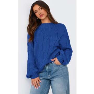 PRETTYGARDEN Women's Cable Knit Sweaters Casual Long Sleeve Crewneck Oversized Chunky Fall Winter Sweater Pullover Tops 2024 (Brilliant Blue,XL)