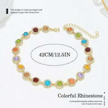 JEAIRTS Multi-color Rhinestone Choker Necklace Sparky Crystal Chokers Glitter Party Prom Necklace Ch...