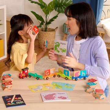 Battat Education Wooden Alphabet Train Set ABC Letter Train Toy 3 Years + 84 Pieces