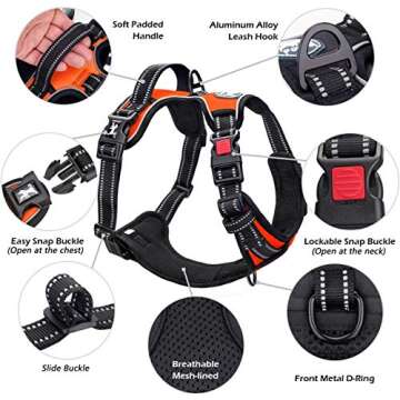 PoyPet No Pull Dog Harness, No Choke Front Clip Dog Reflective Harness, Adjustable Soft Padded Pet Vest with Easy Control Handle for Small to Large Dogs(Orange,S)