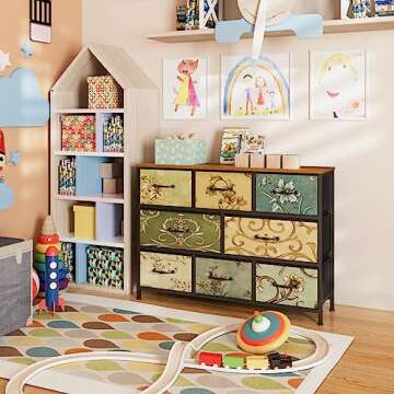 Furnulem 8 Drawer Dresser, Wide Fabric Chest of Drawers, Vintage Furniture for Bedroom, Living Room,...