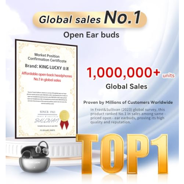 King Lucky Clip-on Earbuds, Open Ear Wireless Bluetooth 5.4, Lightweight Design, 50H Battery, Waterp...